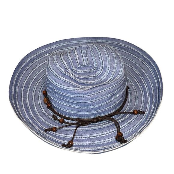 Sunday Afternoons | Blue Wide-Brim Beaded Sun Hat - Picture 1 of 16
